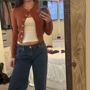 small burnt orange fuzzy cardigan